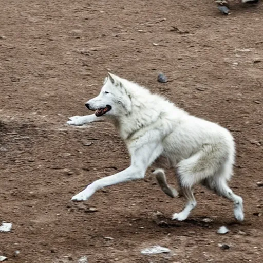 Prompt: a white wolf challenges the pack leader.