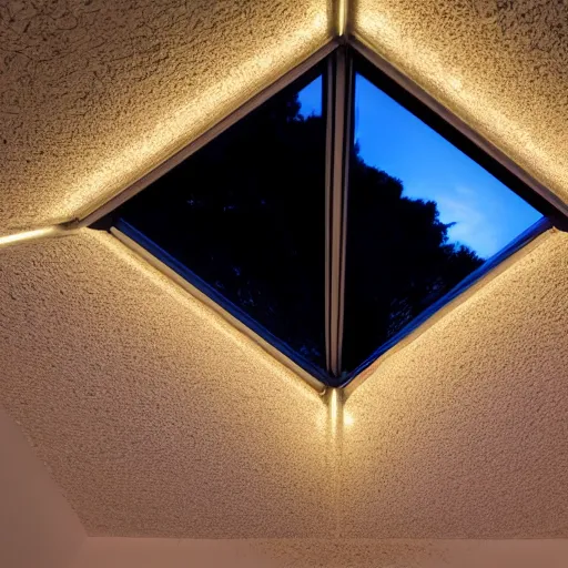 Image similar to looking up at roof skylight with led strip light surround, realistic, photography, home and garden, houzz, highly detailed, 8k,