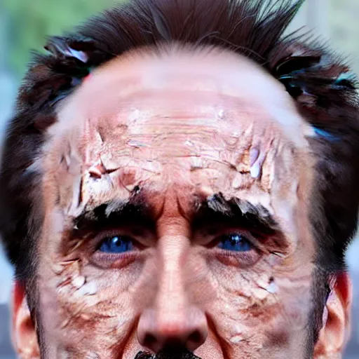 Image similar to Gigachad Nicholas Cage, close up, 8k