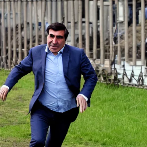 Prompt: president saakashvili running away from prison