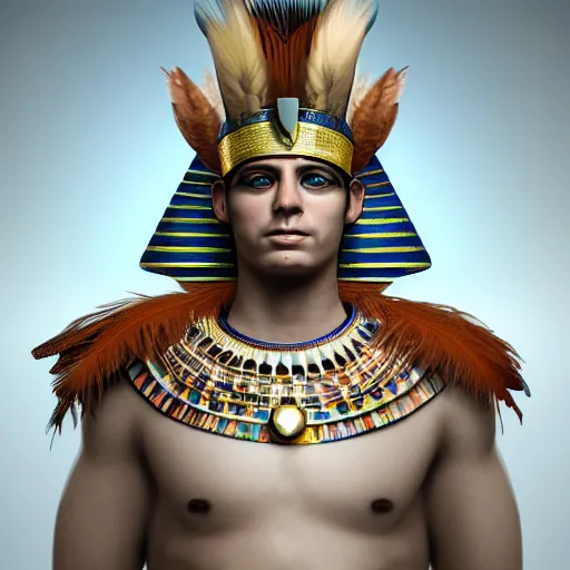 Image similar to a man in a costume with feathers on his head, egyptian art by senior character artist, cgsociety, fantasy art, made of feathers, egyptian art, concept art