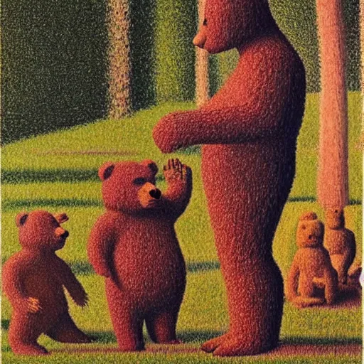 Prompt: a teddy bear production of die walkure, from the terrifying and incomprehensible beyond, body horror, by david hockney, seurat