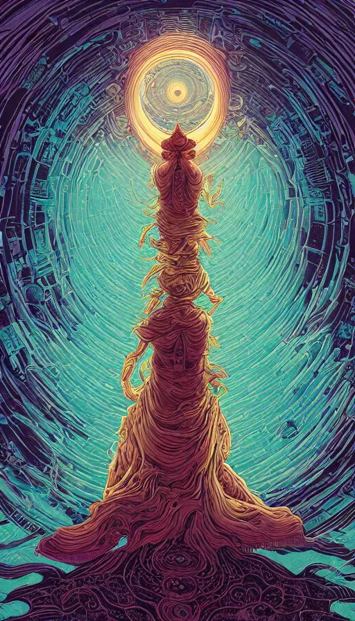 Image similar to The oracle of ancient dreaming of the endless on cosmic cloudscape, Dan Mumford, Victo Ngai, Kilian Eng, Josan Gonzalez, Da Vinci