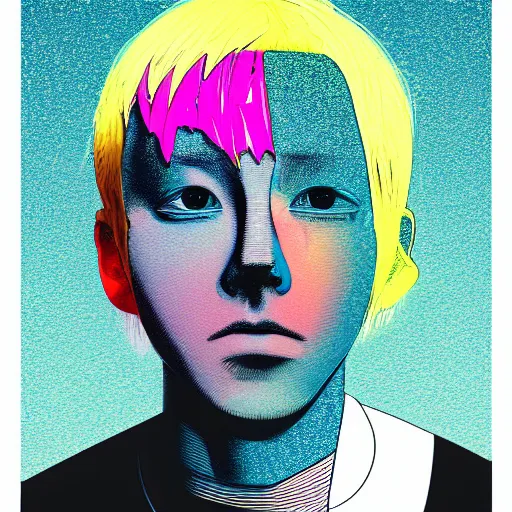 Image similar to a portrait of blonde male by inio asano, beeple and james jean, hiroyuki takahashi color scheme, digital art