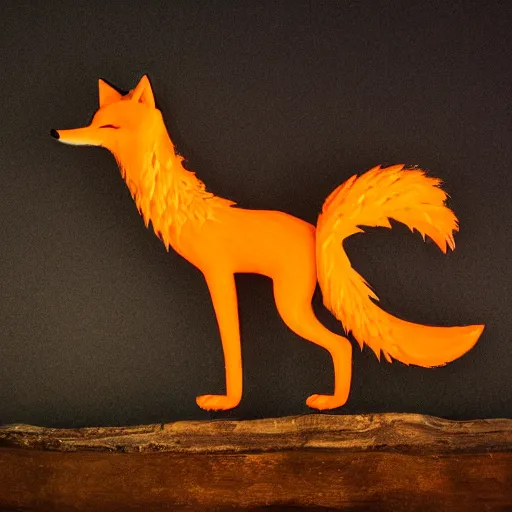 Image similar to A flaming fox standing and posing for the photo, dark background