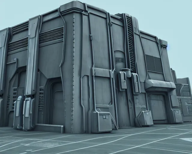 Prompt: 3 d sculpt of scifi industrial building facade by halo, star wars, ilm, star citizen halo, mass effect, starship troopers, elysium, the expanse, high tech industrial, artstation unreal