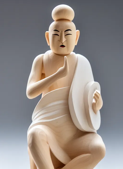 Prompt: still wooden figurine of monk wearing a white shorts, personification, dynamic pose, detailed product photo, 8 k, 8 5 mm, f. 1 4, beautiful composition