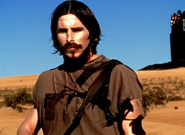 Image similar to film still of Christian Bale as Max in Mad Max 1979