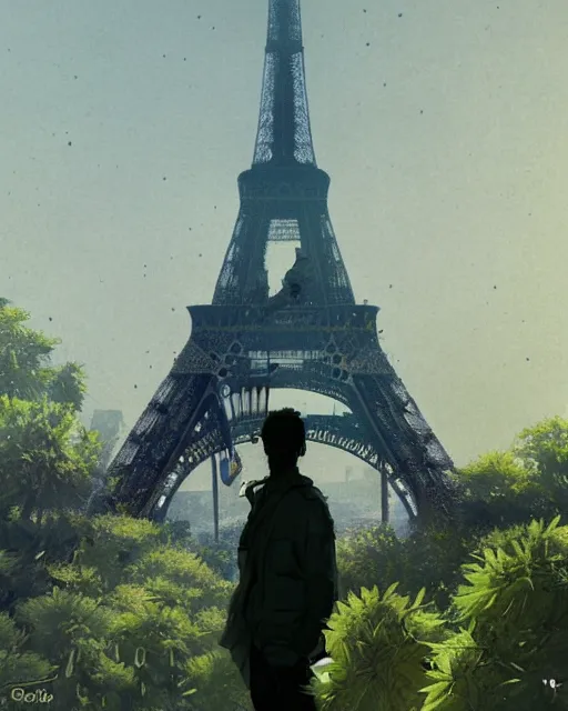 Prompt: eiffel tower made of weed leaves, clear sky, scifi character portrait by greg rutkowski esuthio craig mullins