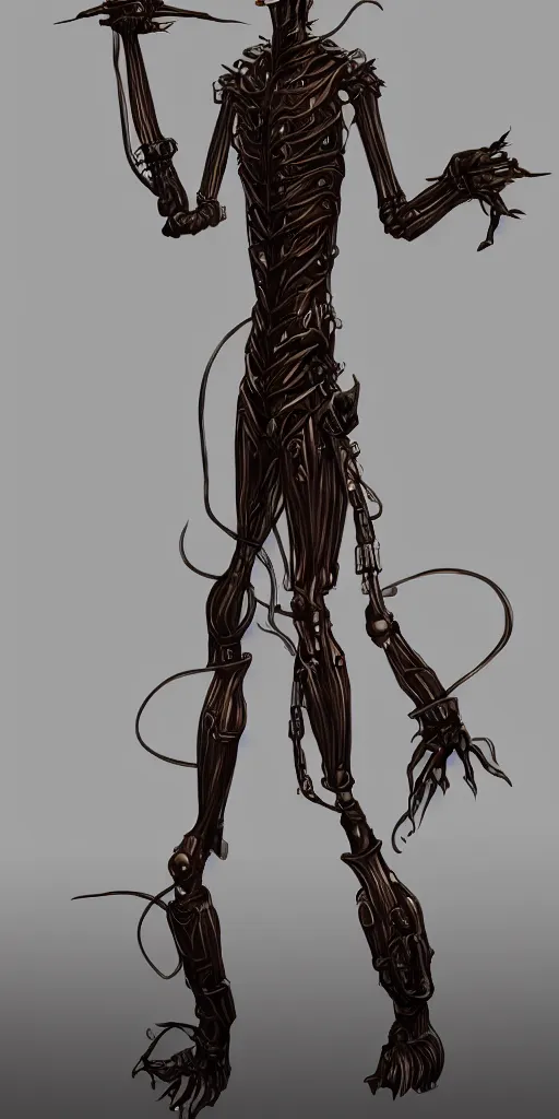 Prompt: 2d steampunk vertical tubeworm, game character design, long slender body, no appendages, striations, articulated joints, black background, intricate, trending on artstation