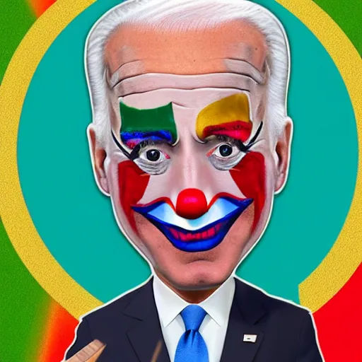 Image similar to Joe Biden with colorful clown makeup all over his face