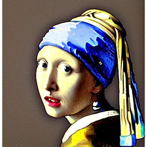 Image similar to girl with a pearl earring, in the style of the starry night by van gogh