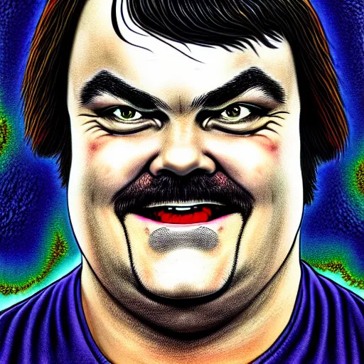 Image similar to a detailed portrait of Jack Black in the style junji ito, 8k, ornate, intricate