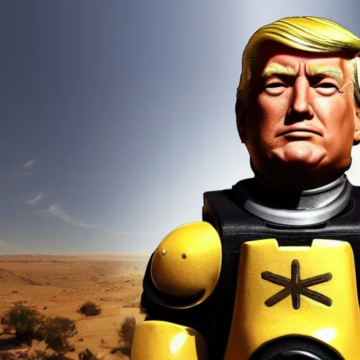 Prompt: professional head shot of donald trump wearing fallout power armor in a bright sunny desert, 8 k, very intricate, very detailed, professional lighting,