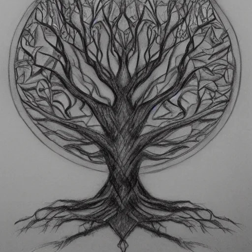 Image similar to yggdrasil tree of life, pencil drawing