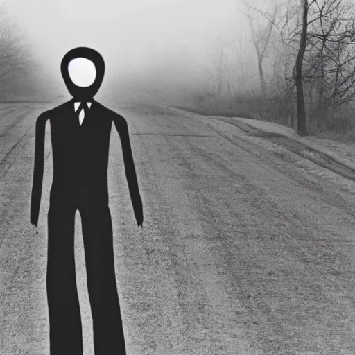 Image similar to black and white photo of slenderman