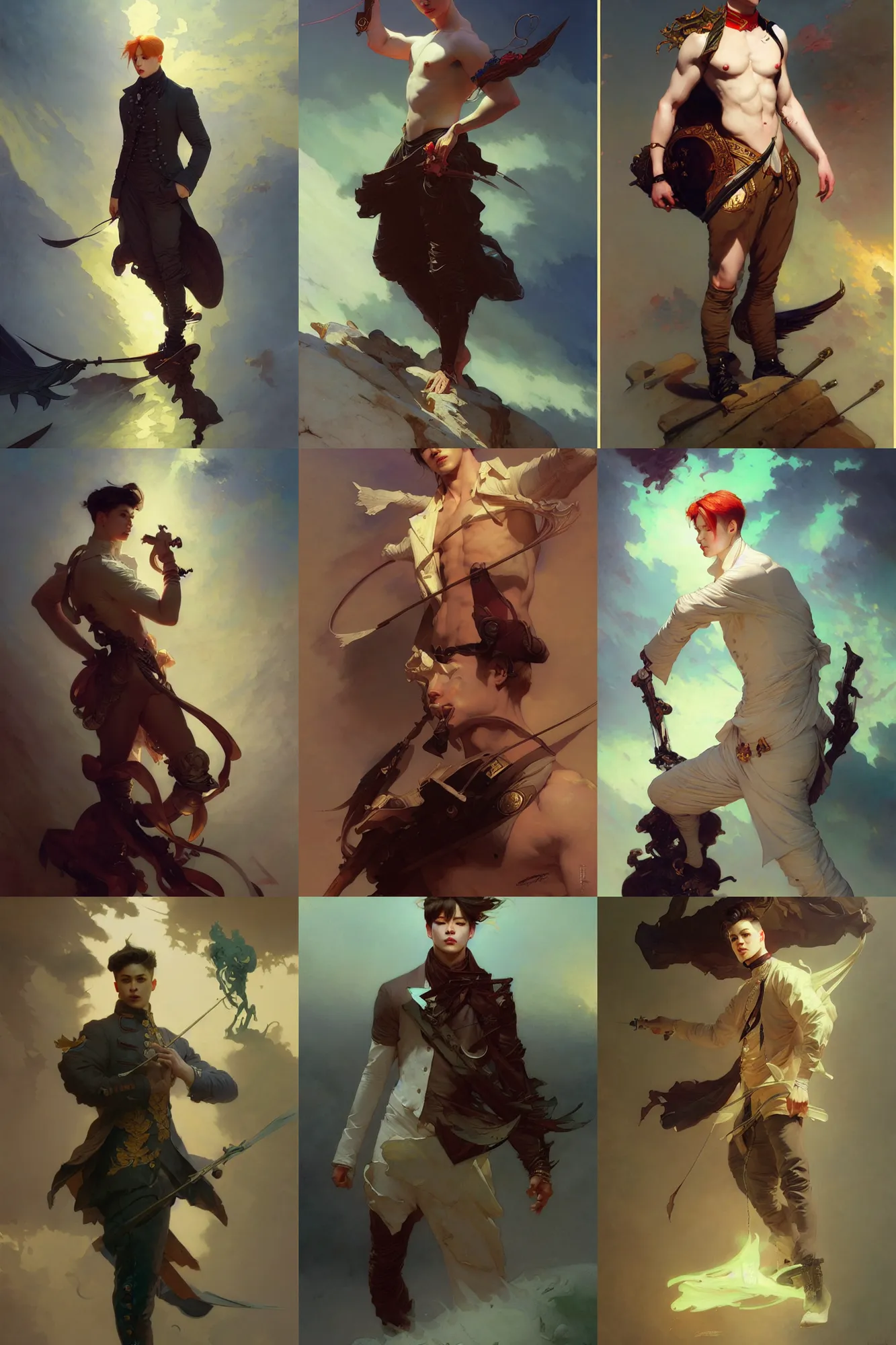 Prompt: male jimin, art by joseph leyendecker, peter mohrbacher, ivan aivazovsky, ruan jia, reza afshar, marc simonetti, alphonse mucha