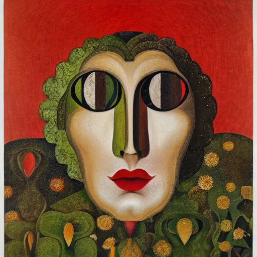 Image similar to floral face portrait by leonetto cappiello and wojciech siudmak and ernst fuchs, anni albers, oil on canvas