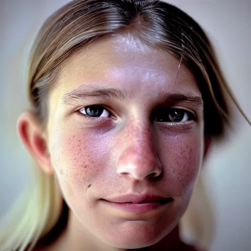 Prompt: a candid extreme closeup portrait of an expressive face of a really moved young woman by annie leibovitz