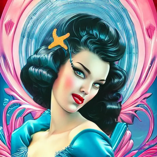 Prompt: pin up mermaid portrait, Pixar style, by Tristan Eaton Stanley Artgerm and Tom Bagshaw.