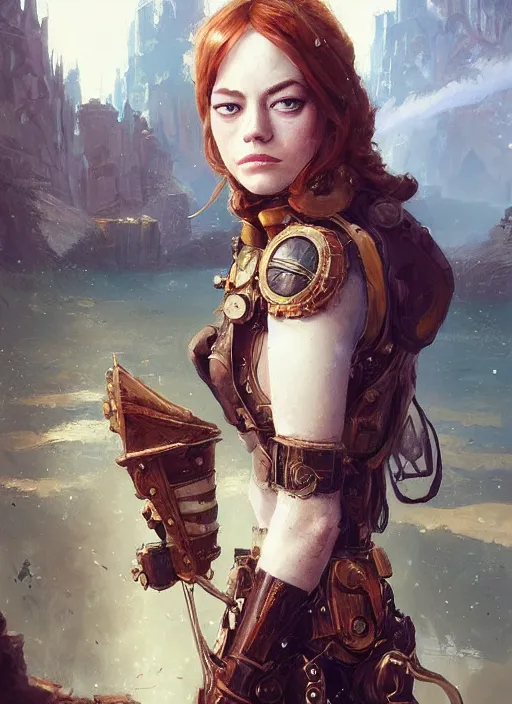 Image similar to highly detailed portrait fantastic steampunk emma stone stephen bliss unreal engine fantasy art by greg rutkowski loish rhads ferdinand