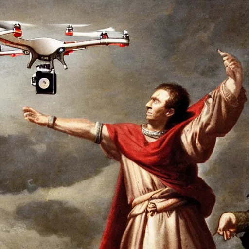 Image similar to julius caesar flying a drone