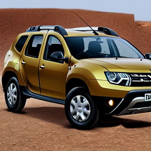 Image similar to Renault duster with tank turret instead of roof, hot desert