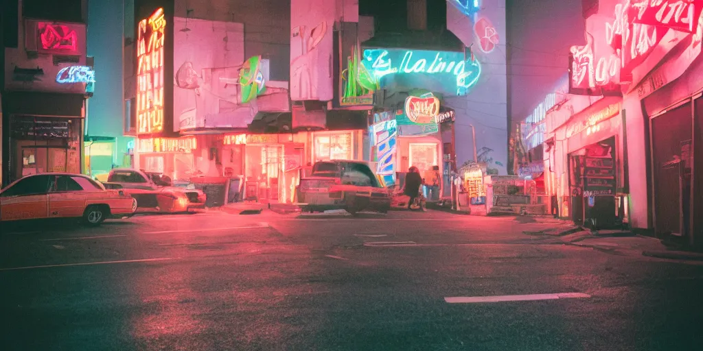 Image similar to portra 800 neon street photography