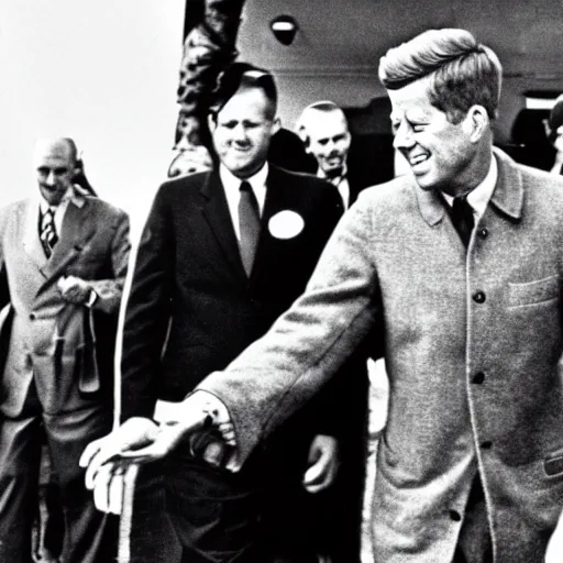 Image similar to a photograph of jfk holding hands with a werewolf