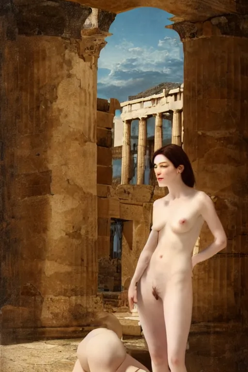 Image similar to stoya visits ancient athens, oil on canvas, intricate, 8 k highly professionally detailed, hdr, cgsociety