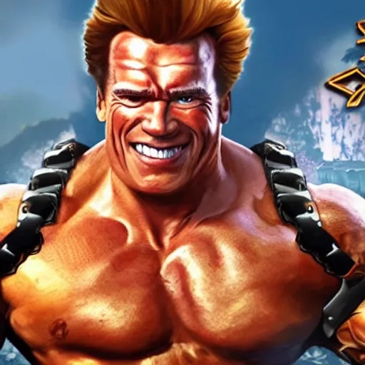 Image similar to a screenshot of arnold schwarzenegger as junkrat in overwatch