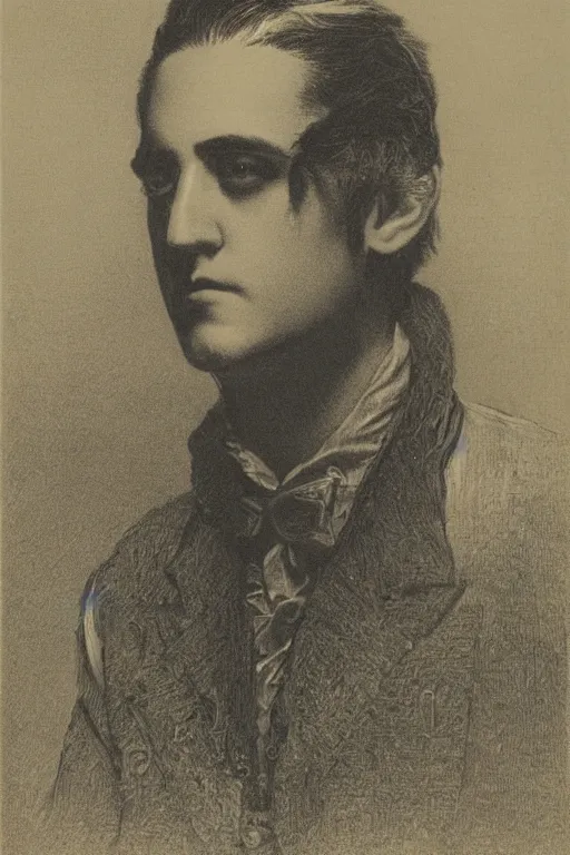 Image similar to portrait of G-Eazy, Gustave Dore lithography