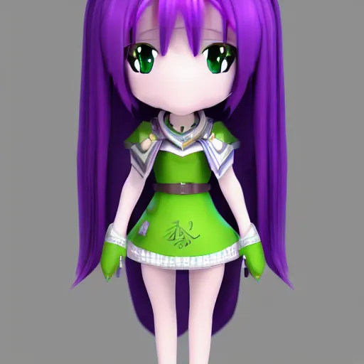 Prompt: cute fumo plush of a knight girl of a royal legion, anime girl with long hair, green and purple, vray