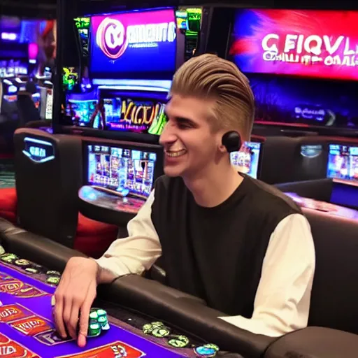 Image similar to gigachad xqc gambling : : realistic : : 1 dslr : : 1 - - quality 2