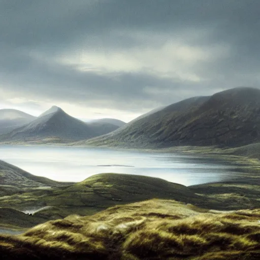 Image similar to matte painting of the mountains of mourne in ireland