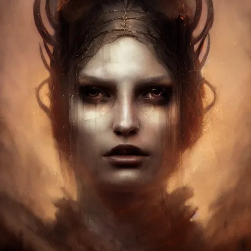 Image similar to A beautifully aesthetic rendering a priestess, dark art, warm and soft and subdued colors, by Greg Rutkowski, Daarken, Julia Hetta, stefan gesell, Gothic art, Digital Painting, hyperrealism, Drawing, deviantart, digital illustration, trending on Artstation, hyperdetailed, watercolor, 8k resolution, photorealism