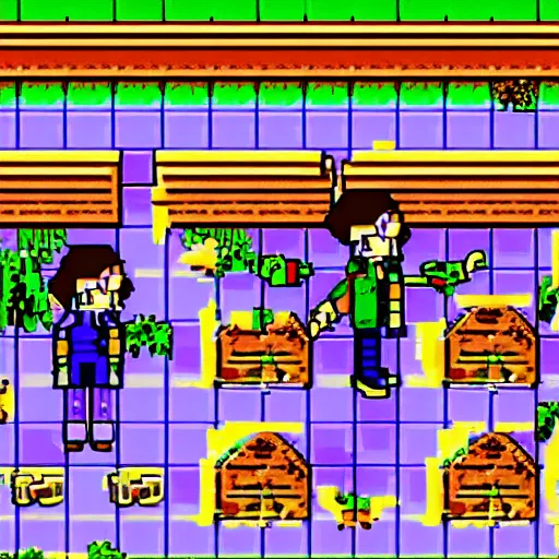 Prompt: snes graphics, 1 6 bit pixel art, game character, girl, brown jacket with sleeves that touch ground, brown hair, hair down, pigtails hair, green eyes, clean background