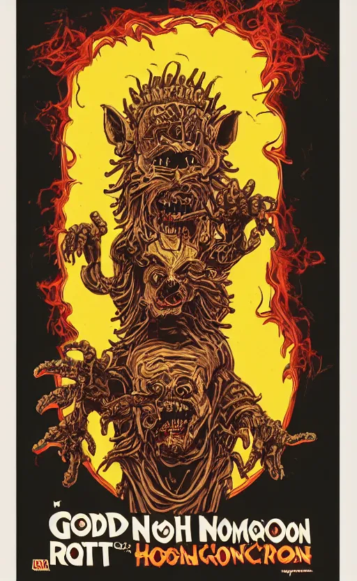 Image similar to cursed with necronomicon horrorcore cel animation poster depicting godlike rat being worshipped by heathens, intricate faces, metropolis, 1 9 5 0 s movie poster, post - processing, vector art