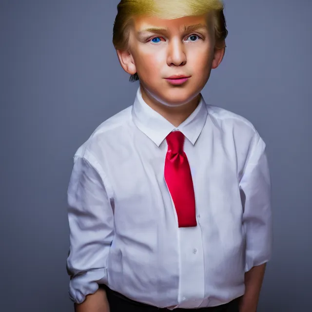 Prompt: Young Donald Trump; beautiful studio portrait; bokeh, 90mm, f/1.4