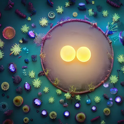 Image similar to cardboard pinhole camera, floating, rbc, radiolaria, protophyta, micro - organisms, center frame, symmetric, rim light, marine microbiology, bioluminescence, electric, fur, soft, concept art, intricate details, highly detailed, colorful, photorealistic, disney pixar, octane render, iridescent, anime, 8 k