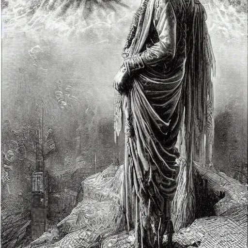 Image similar to cyberpunk dreaming by gustave dore and gustave moreau