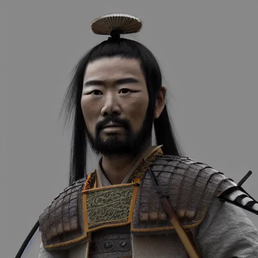 Prompt: ancient samurai warrior staring across the battle field, ultra - realistic, high quality, high detail, 8 k