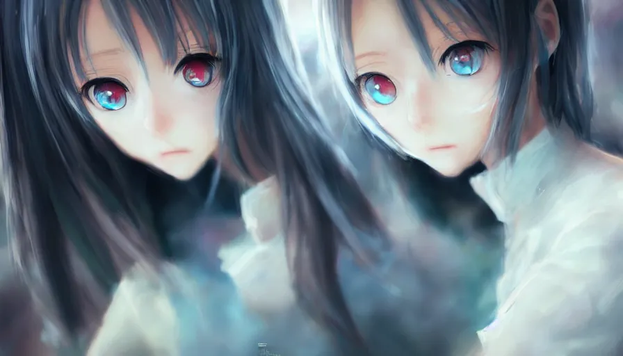 Image similar to cute anime girl by wlop, heterochromia, photorealistic