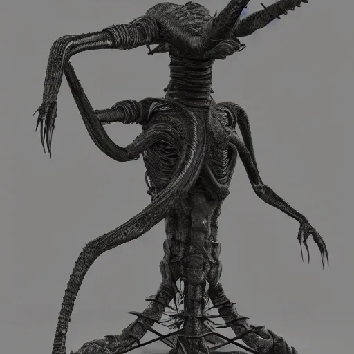 Prompt: cthulu titan full body creature giger style, octane, 3 d, horror, super details