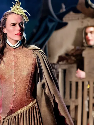 Image similar to a photograph of Keira Knightley as Miranda from the stage production of The Tempest