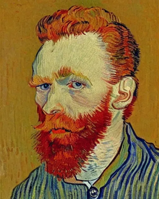 Image similar to An oil painting of a red headed man in his thirties, short beard, trimmed hair, by van gogh, very detailed