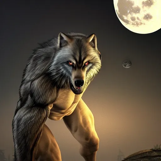 Image similar to male werewolf transformation at night with black realistic fur, under the moon, ultra detail, ultra realistic, 8 k