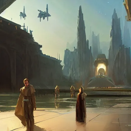 Image similar to star wars concept art of naboo by greg rutkowski, sharp foccus, cinematic ilumination, nostalgic atmosphere.