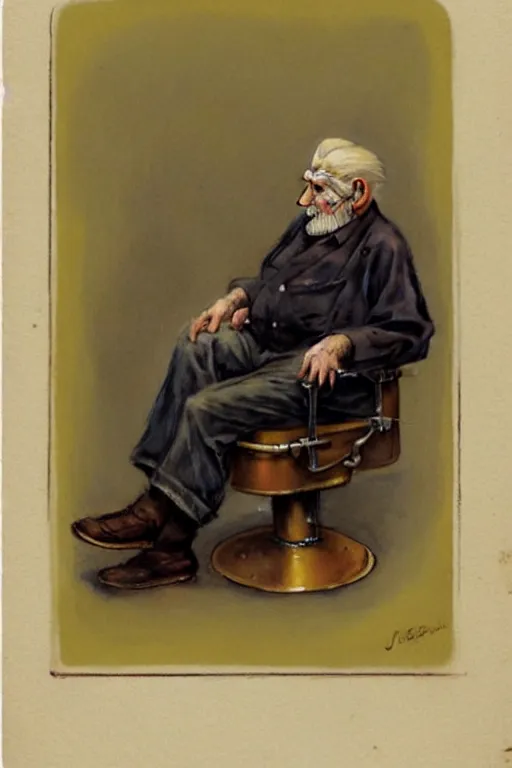 Image similar to (((((1950s barber shop with old men. muted colors.))))) by Jean-Baptiste Monge !!!!!!!!!!!!!!!!!!!!!!!!!!!