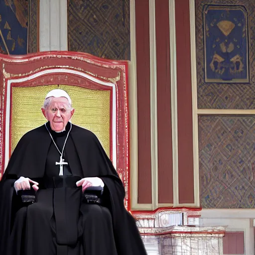 Image similar to sitting in big chair is pope benedict as chancelor palpatine in star wars episode 3, 8 k resolution, cinematic lighting, anatomically correct